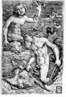 Triton und Nereide auf zwei Delphinen