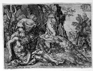 Parable vom Barmherzigen Samaritan - Samaritan erbarmt sich of the Überfallenen