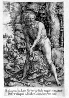 Herakles erwürgt den Nemeischen Löwen