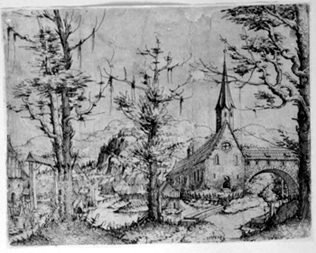 church with a gedeckten Bogenbrücke