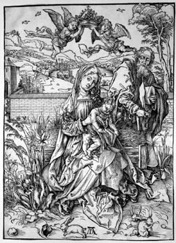 Heilige Familie mit drei Hasen