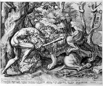 Herakles erwürgt den Nemeischen Löwen