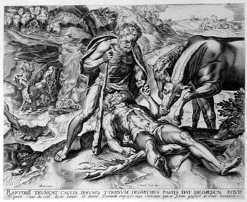 Herakles tötet mit der Keule Cacus