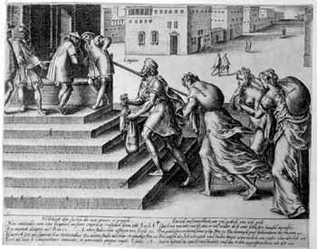 Allegorische Darstellung -  Streitende in der Begleitung von Reichtum  und Schamlosigkeit