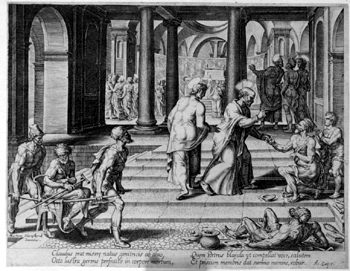 Die Apostel Petrus und Johannes heilen einen Gelähmten im Tempel