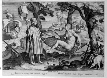 Allegorische Darstellung - Columbus entdeckt Amerika