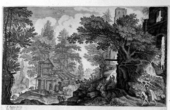 Landscape with a Hütte and Wanderers