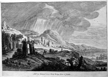 Landschaft mit einem Hirten bei einer Ruine