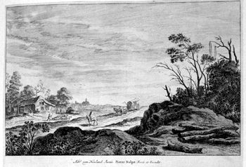 Landschaft mit einem Reiter und einemWagen