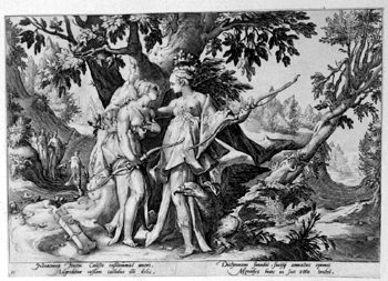 Jupiter verführt Kallisto in der Gestalt von Diana