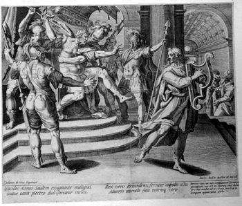 Saul wirft a Speer after the harfenspielenden David