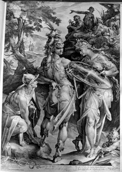 Minerva and Mercury übergeben the Perseus the Waffen