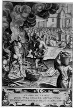 Berthold von Regensburg predigt in Ausburg - Verbrennung der Glückspiele
