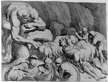 Odysseus und seine Gefährten fliehen aus der Höhle