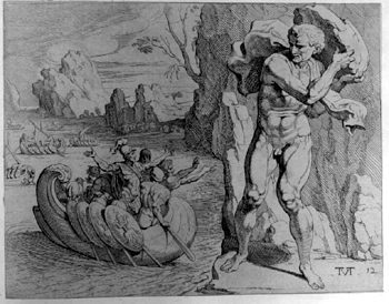 Odysseus verspottet Polyphem