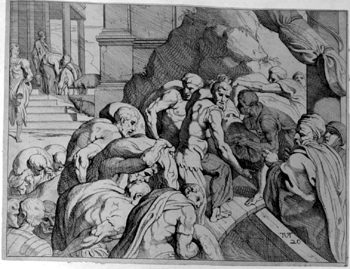 Odysseus nimmt den Opferwidder für Hades an Bord