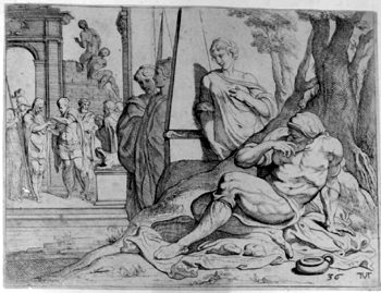 Die Freier bewerfen Odysseus mit Abfällen