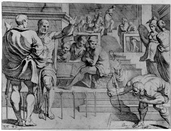 Odysseus durchschießt zwölf Beilösen