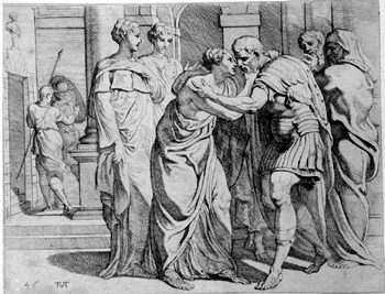 Penelope umarmt Odysseus