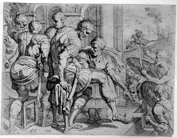 Der Vater von Antinoos greift mit seinen Anhängern Odysseus an