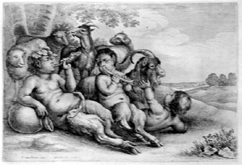 Musizierende little Satyre with a Bock
