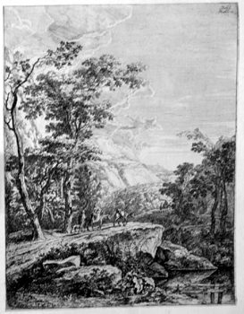 Landschaft mit einer Frau auf einem Esel