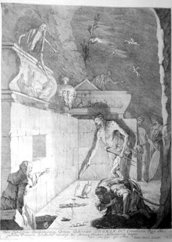 King Saul spricht with the Hexe of Endor with Samuels Geist