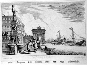 Ansicht von Hafen und Traiansbogen in Ancona