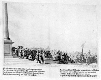 Juden mit dem Kreuz vor dem Palais des Pilatus