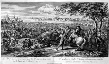 Schlacht am Rhein zwischen französischen und niederländischen Truppen am 11. Juni 1672