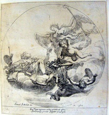 Allegorische Darstellung -  Kunst und Ruhm schließen eine Allianz gegen die Falschheit