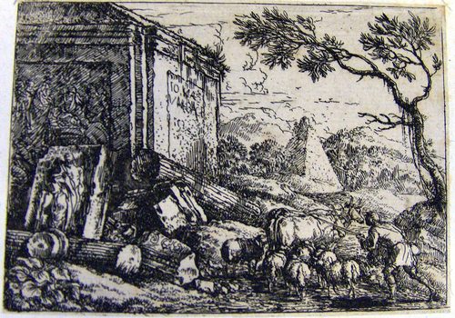 Ein Hirte vor einer antiken Ruine