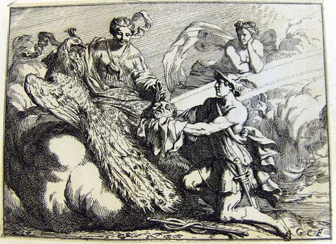 Merkur und Juno, die den Schweif ihrer Pfauen mit den Augen des enthaupteten Argus schmückt