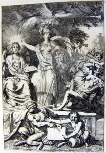 Allegorische Darstellung - Minerva als Verteidigerin der Künste gegen die Falschheit