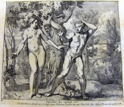 Adam, Eva und die Schlange beim Baum des Lebens