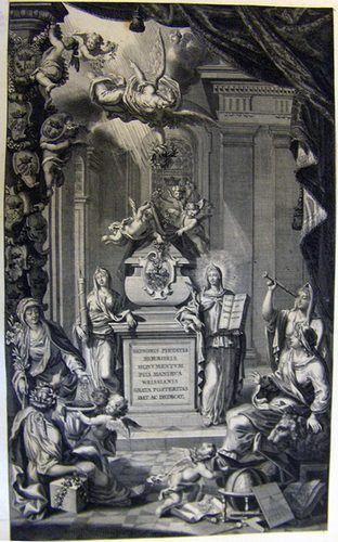 Allegorische Darstellung einer Gruft mit Wappen (Pius M. Weiss?)