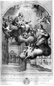 Maria mit dem Christuskind, Engeln und den Heiligen segnet den Hl. Johannes von Nepomuk