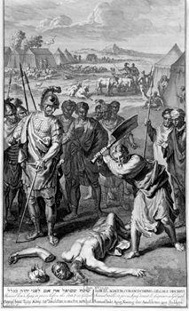 Samuel schlägt Agag, den König der Amalekiter, in Stücke
