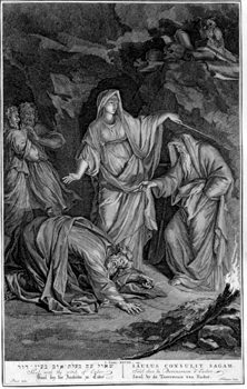 König Saul spricht bei der Hexe von Endor mit Samuels Geist