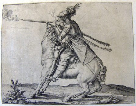 Ein Reiter im Harnisch mit Gewehr