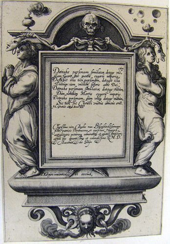 Titelblatt >>...<< (latein. Text von H. Grotius, eine Dedikation an Cornelius van Blienburch)