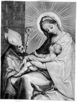 Maria mit dem Christuskind und einem  heiligen Bischof