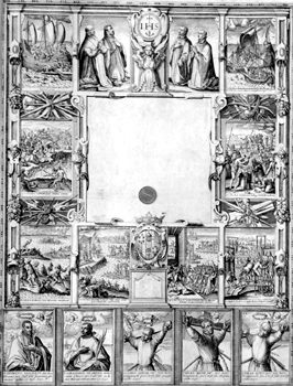 Blatt mit Bildnisen der Märtyrer aus dem Jesuitenorden