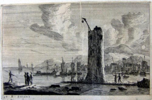 Hafenszene mit einem Turm