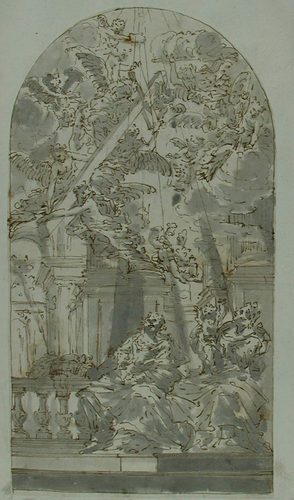 Eine Arkade mit Atlanten und dem Blick in einen Garten