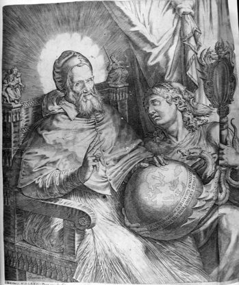 Papst Gregor XIII. segnet die Weltkugel