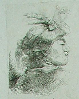 Ein Mann, einen kleinen Turban mit dem Federbusch und einem Band tragend