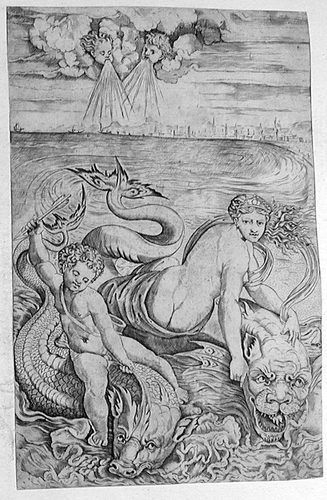 Venus und Eros auf dem Delphinengespann