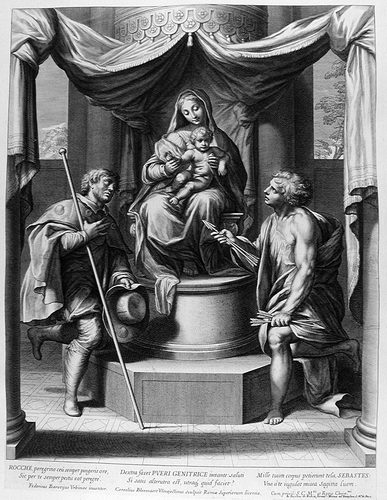 Thronende Maria mit dem Christuskind, Hl. Rochus und Sebastian