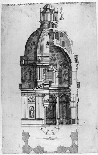 Santa Maria Di Loreto in Rom - Grundriß, Außenansicht und Querschnitt